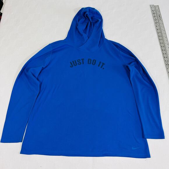 Nike XXL Dri Fit Hoodie Royal Blue Just Do It Poly Cotton Blend - Picture 1 of 8